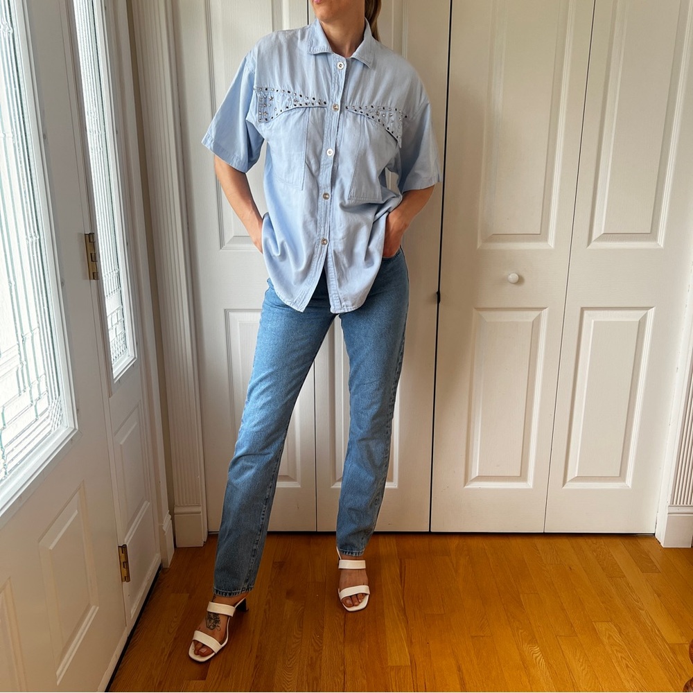 1980/1990’s Chambray Glam country short Sleeve Button up